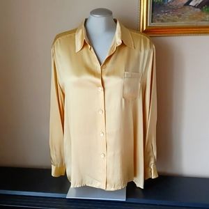 100% Silk Gold color classic blouse Size M